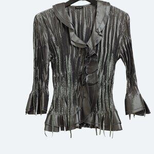 COPY - Vintage Piano grey accordion pleated blouse Size L 1990